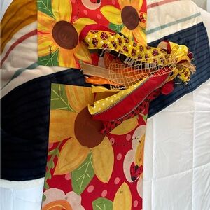 Colorful Sunflower and Ladybug Garden Flag, Doormat and Bow Set